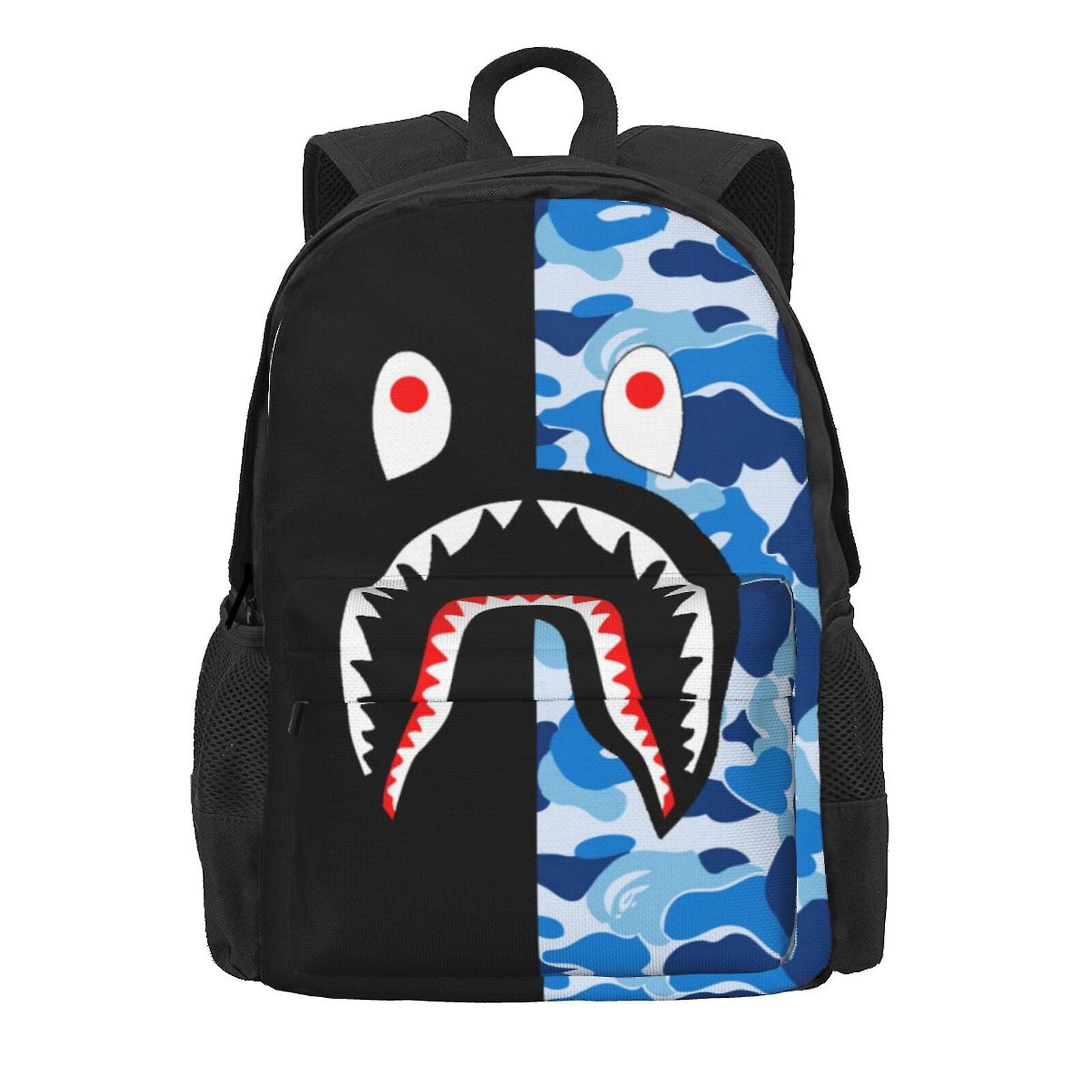 Bape Shark Camo حقائب ظهر للأطفال حقيبة مدرسية حقيبة كتب حقائب ظهر نهارية عادية للسفر لمسافات طويلة