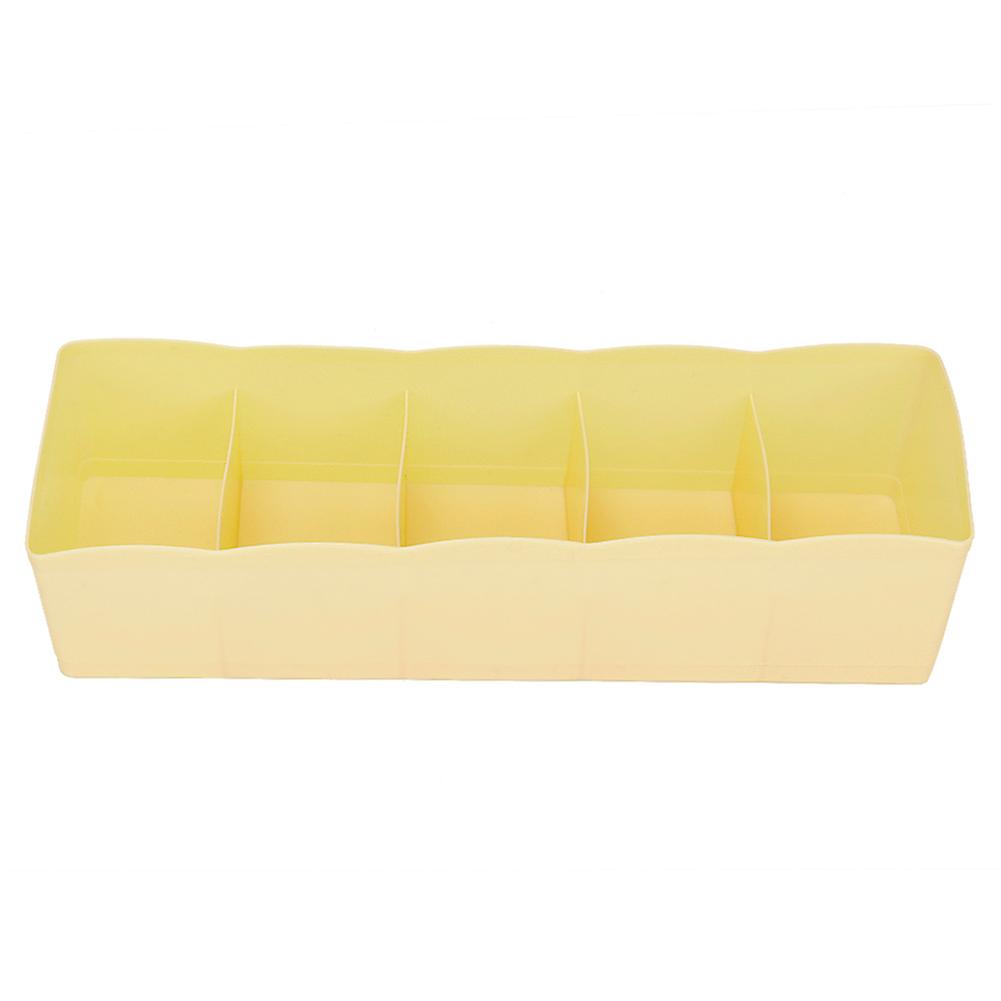 Plastic Drawer Organizer Bra Underwear Socks Cube Basket With 5 Grids\n(Yellow)