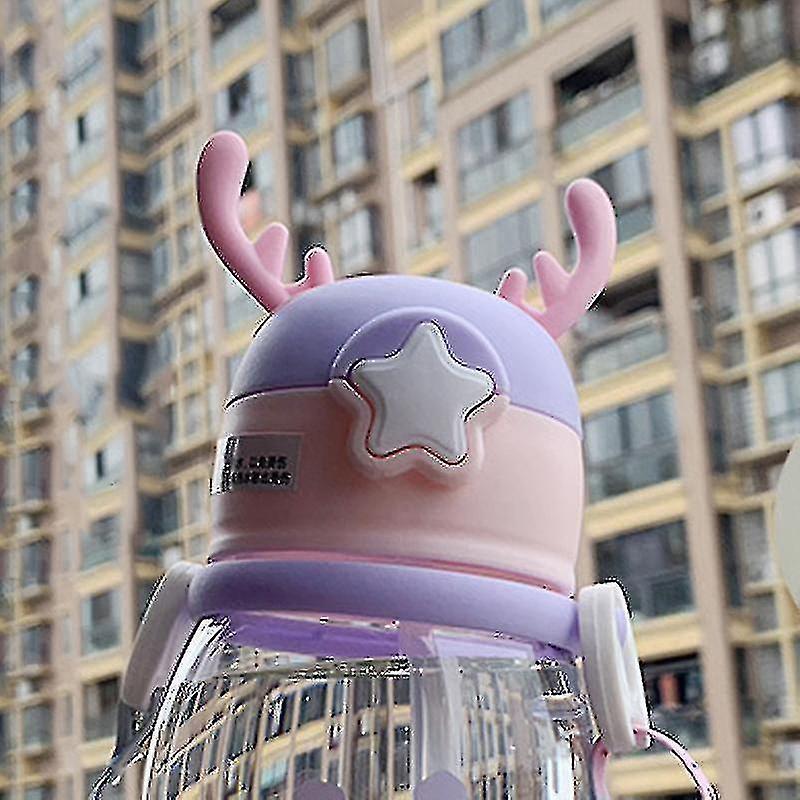 Large Capacity Deer Pattern Plastic Cup with Straw for Children - Summer Kindergarten Water Cup