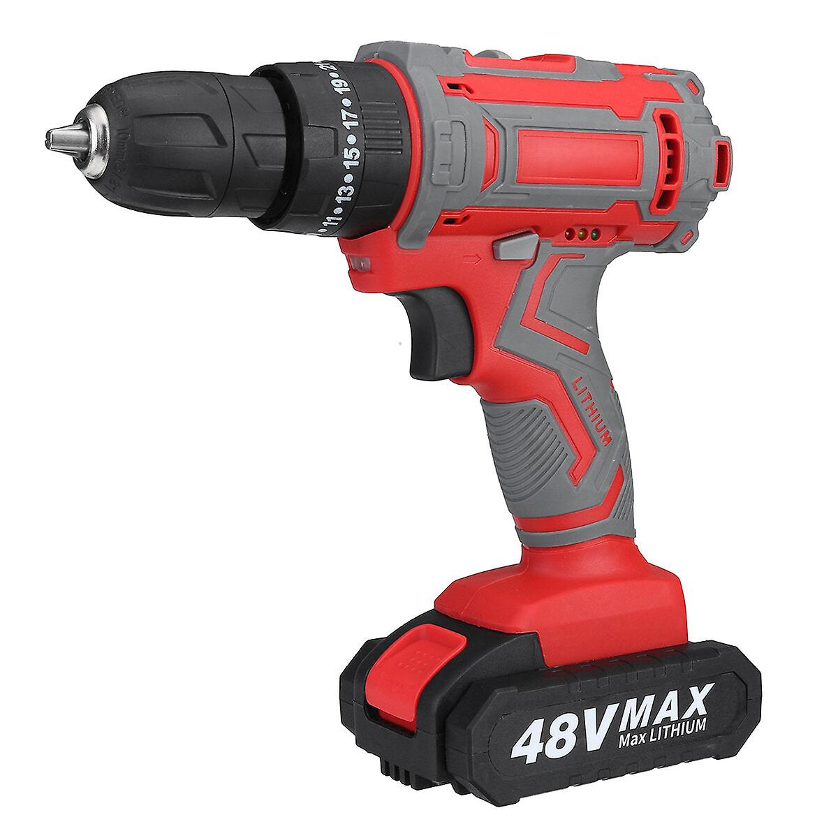 48V Cordless Electric Drill Tool Kits Rechargeable Dual Speed 3 Stages Power Drill