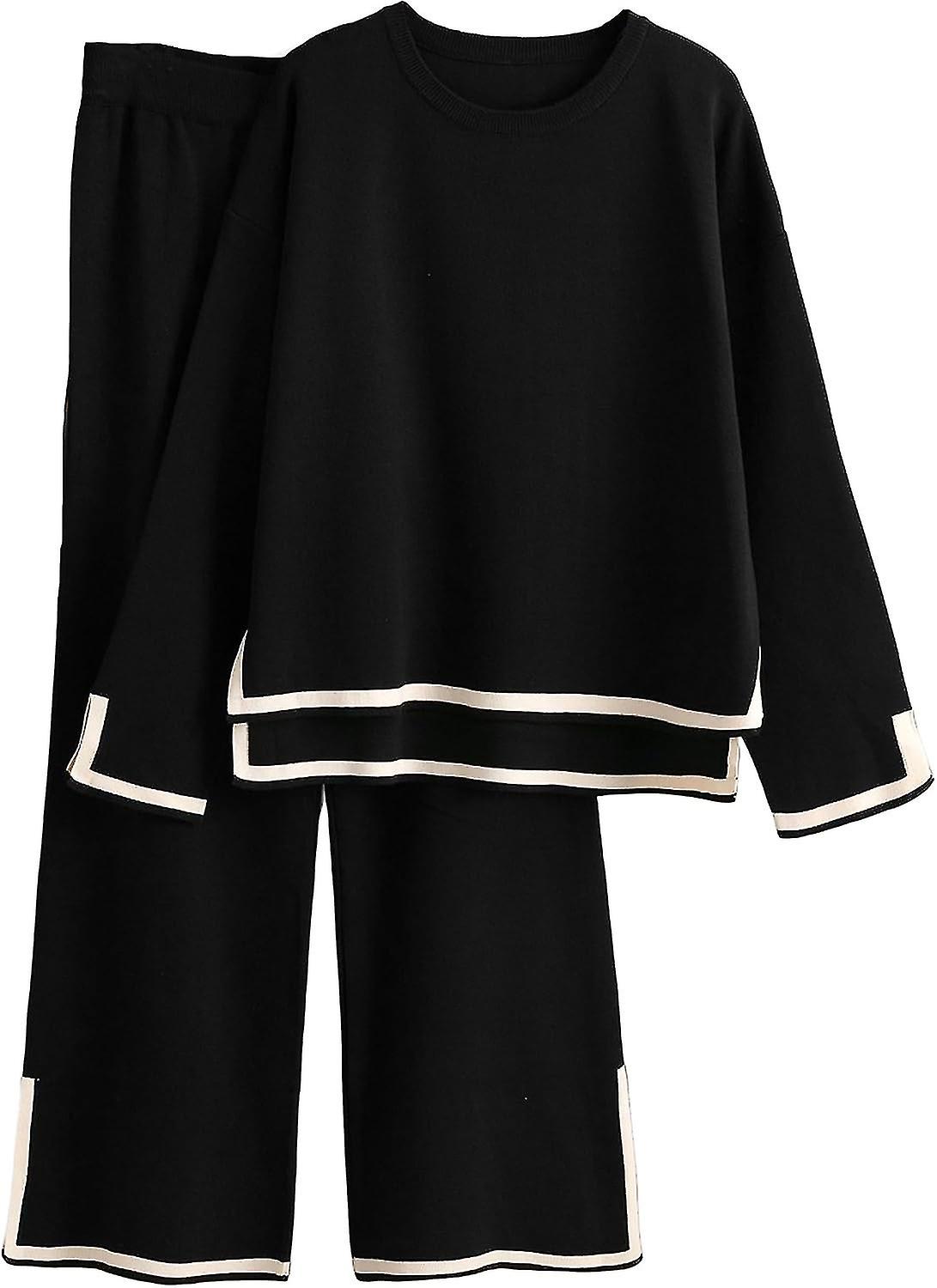 Women's 2 Piece Outfits Long Sleeve Knit Sweater Top Wide Leg Pants Lounge Sets Tracksuits