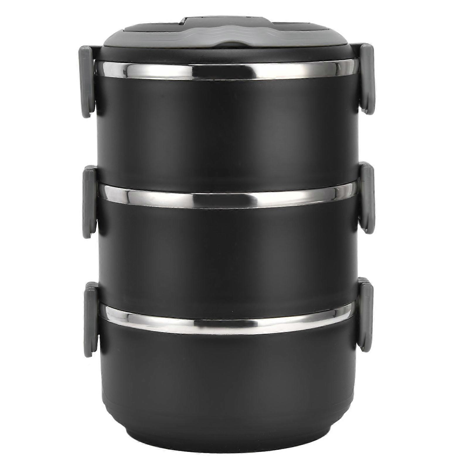Three Layer Stackable Stainless Steel Lunch Box Black Bento