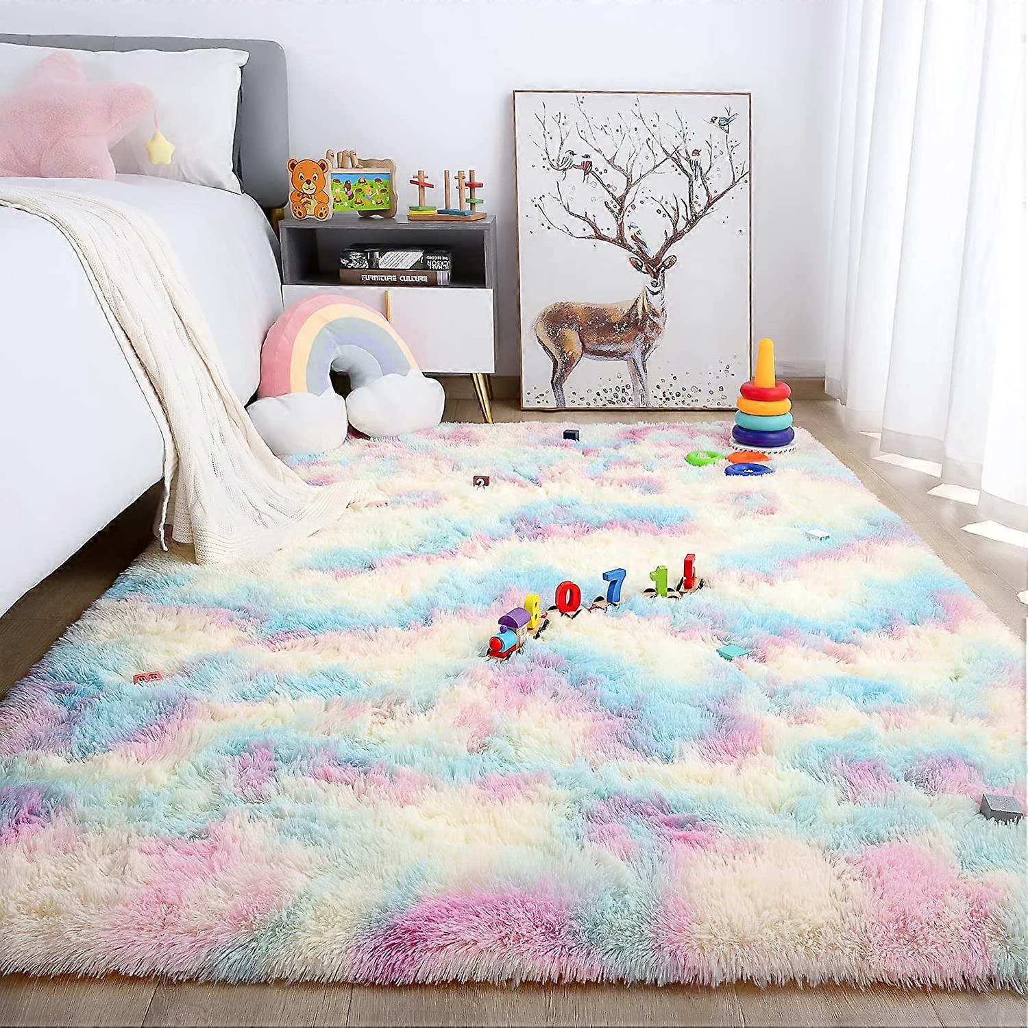 Soft Fluffy Rainbow Rugs for Girls Bedroom Shaggy Kids Playroom Home Decor  Mat Colorful Plush Nursery Cute Fuzzy Carpet | Fruugo NO, image size:1500x1500