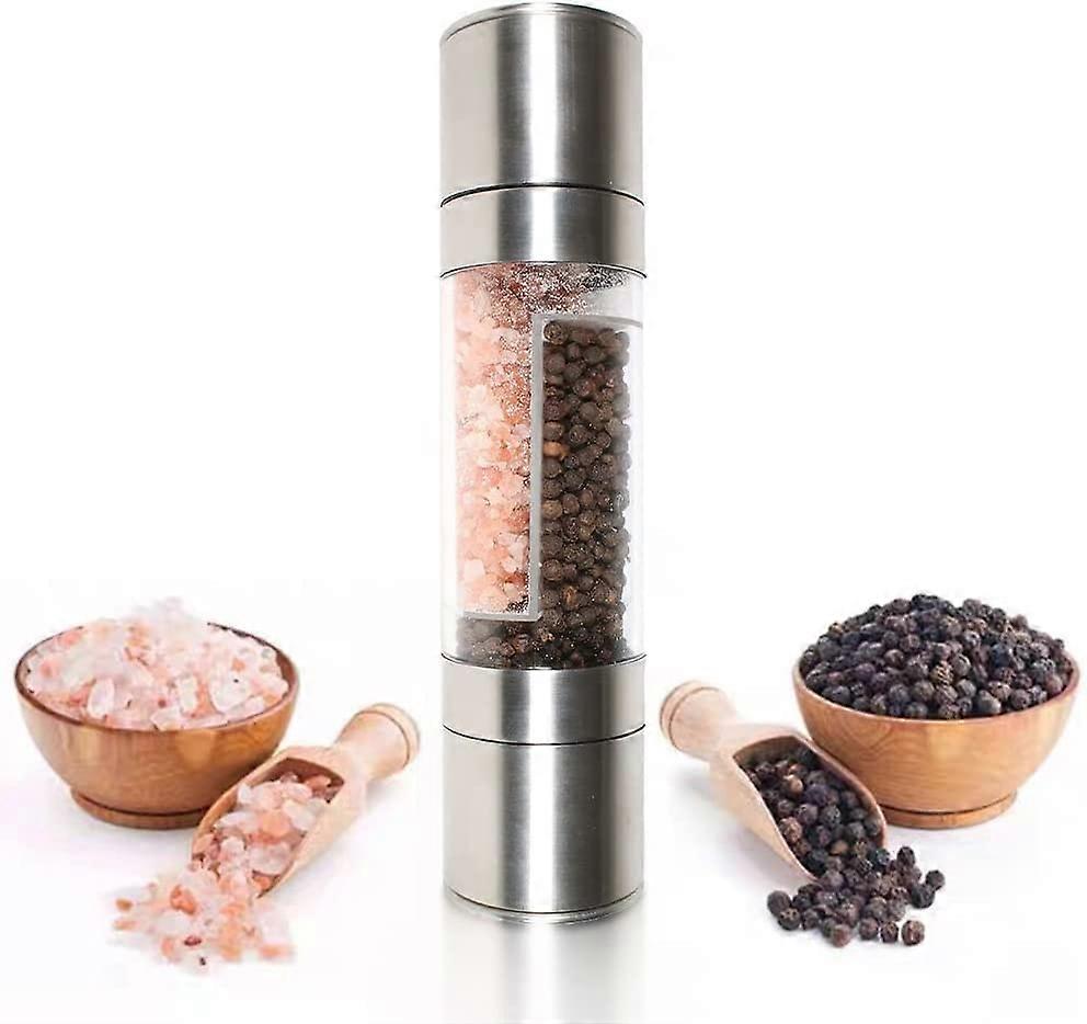 Spice grinder, stainless steel and ABS double head manual pepper mill, spice grinder funnel, salt grinder(without salt and pepper)