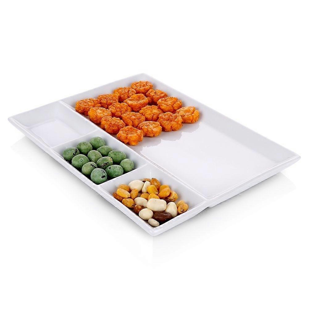 Rectangular porcelain plate with four sections for snacks