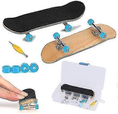 لوح تزلج بالإصبع ، جسر خشب القيقب الكامل من سبائك مع صندوق لتقليل الضغط هدايا للأطفال (أزرق فاتح) - NNIU