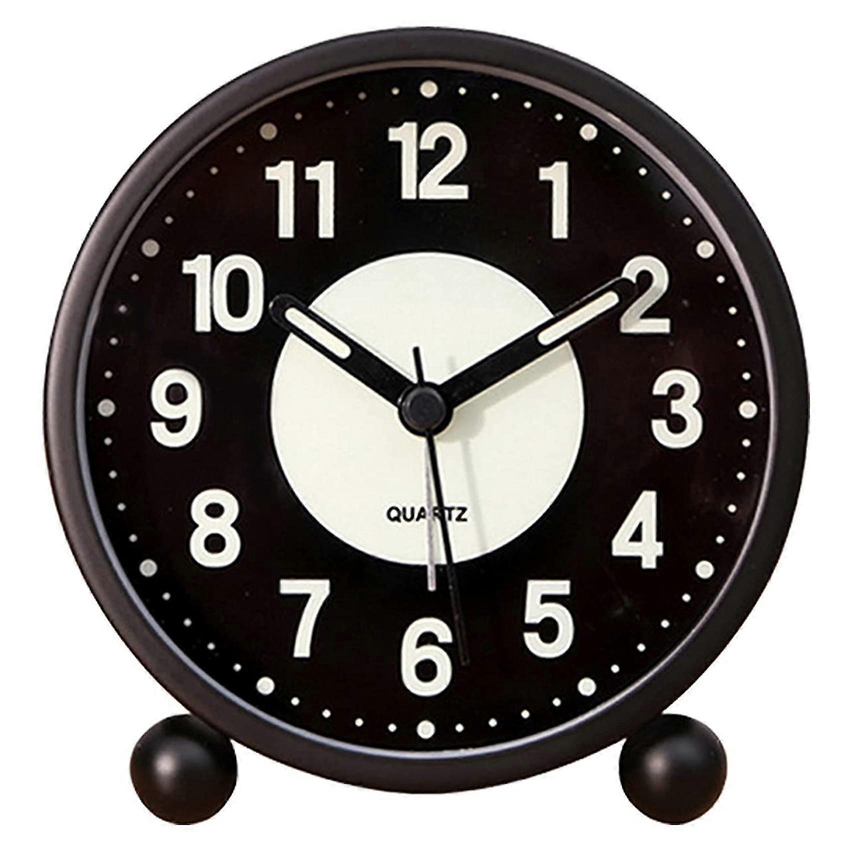 Alarm Clock Luminous 4 inchRound Silent Analog Table Clock Non-Ticking,Battery Operated with Loud A