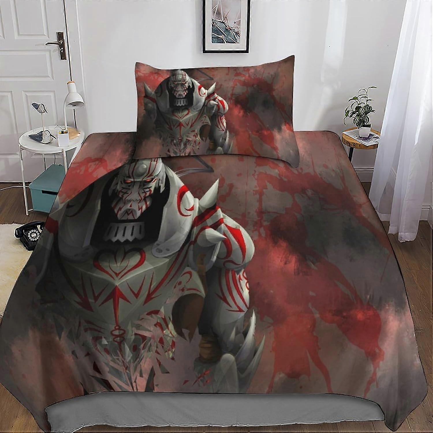 Fullmetal Alchemist 3D Duvet Cover Sets, Bedding Set and Pillowcase for Single or Double Bed Microfiber with Zipper Closure 2 Pcs Single