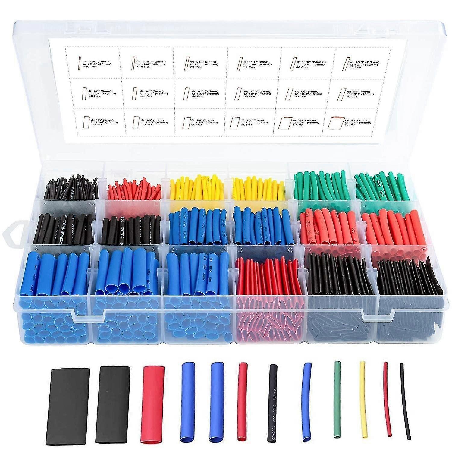 Heat Shrink Tubing Elektrisk ledning Kabelinnpakning Sortiment Elektrisk isolasjonssett med boks (5 farger
