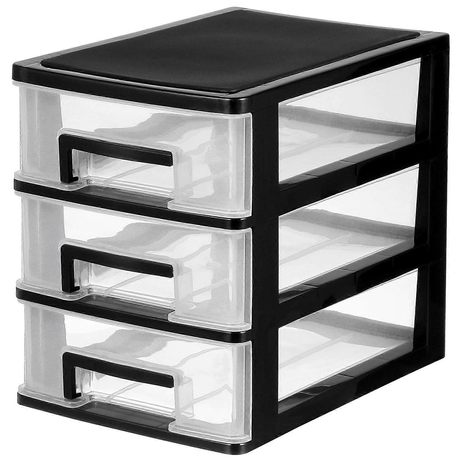 3 Layers Transparent Desktop Drawer Type Storage Box Plastic Mini Cosmetics Storage Organizer Sundries Holder (Black and Transparent)