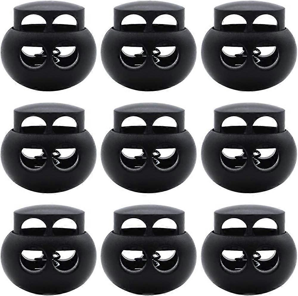 30 Pieces Plastic Spring Locks Locks Spring Cord Closure Two Hole Cord Ends Oval Elastic Spring Toggle Stopper End for Drawstrings Black