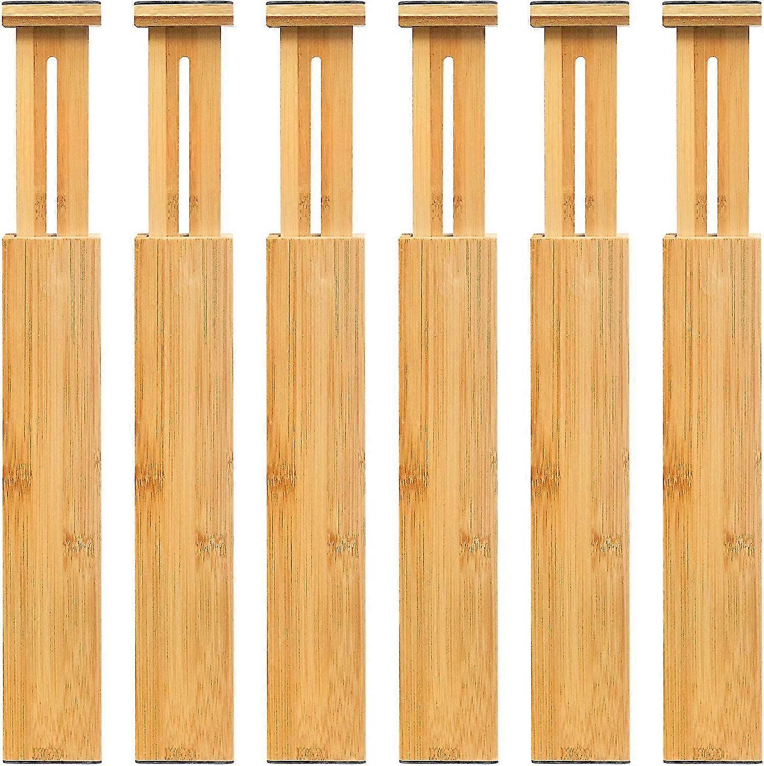 6 Pack Bamboo Adjustable Drawer Dividers, Expandable Drawer Organizer