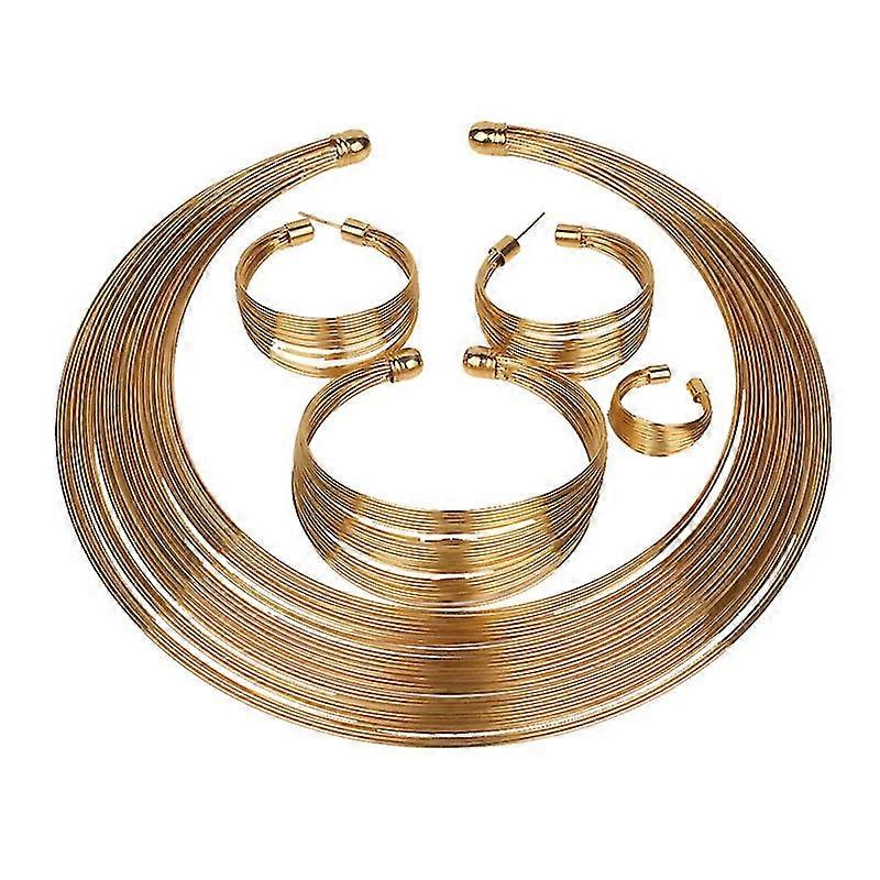 Metal Four-piece Suit Necklace Earring Ring Bracelet African