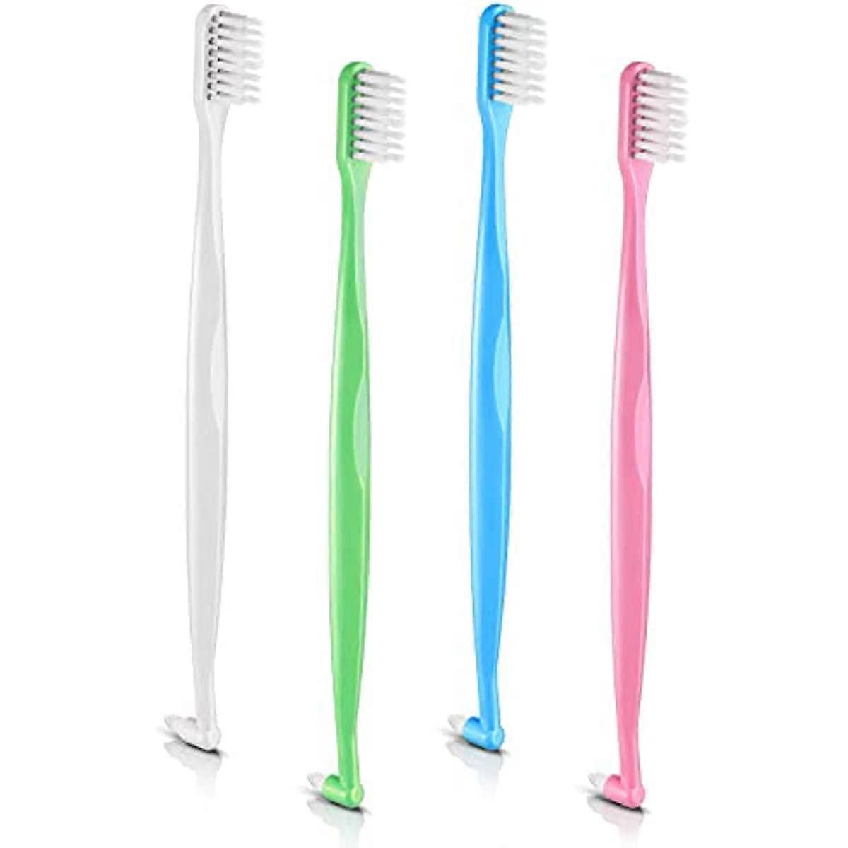 4 Pieces Double Ended Toothbrushes V Trim Bristles Toothbrush Tuft Brush Soft Trim Brush Single Tufted Toothbrush End-Tuft Tapered Toothbrush for Clea
