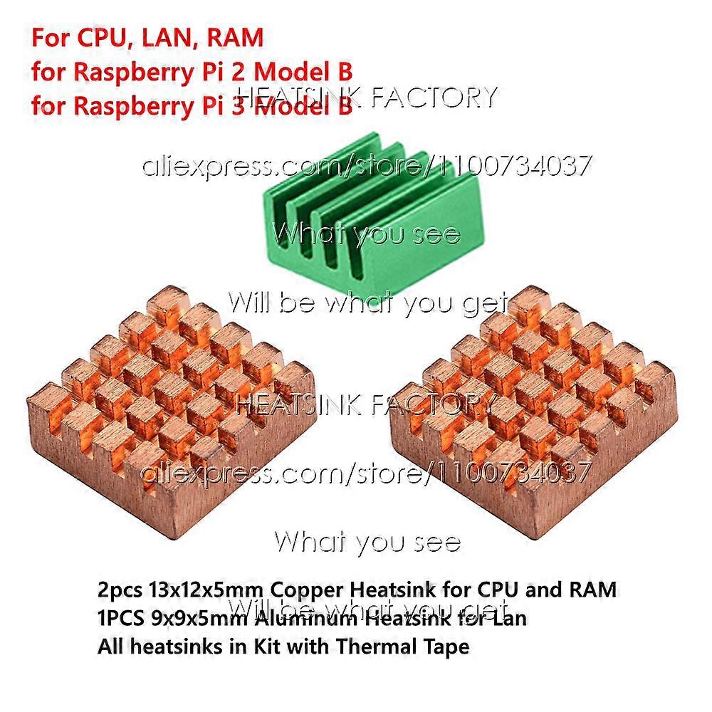 Radiator Copper Aluminum Heatsink Kit, PC Raspberry Pi 2 / 3 Model B Processor RAM Memory Lan Chip Heat Sink Cooling With Tape