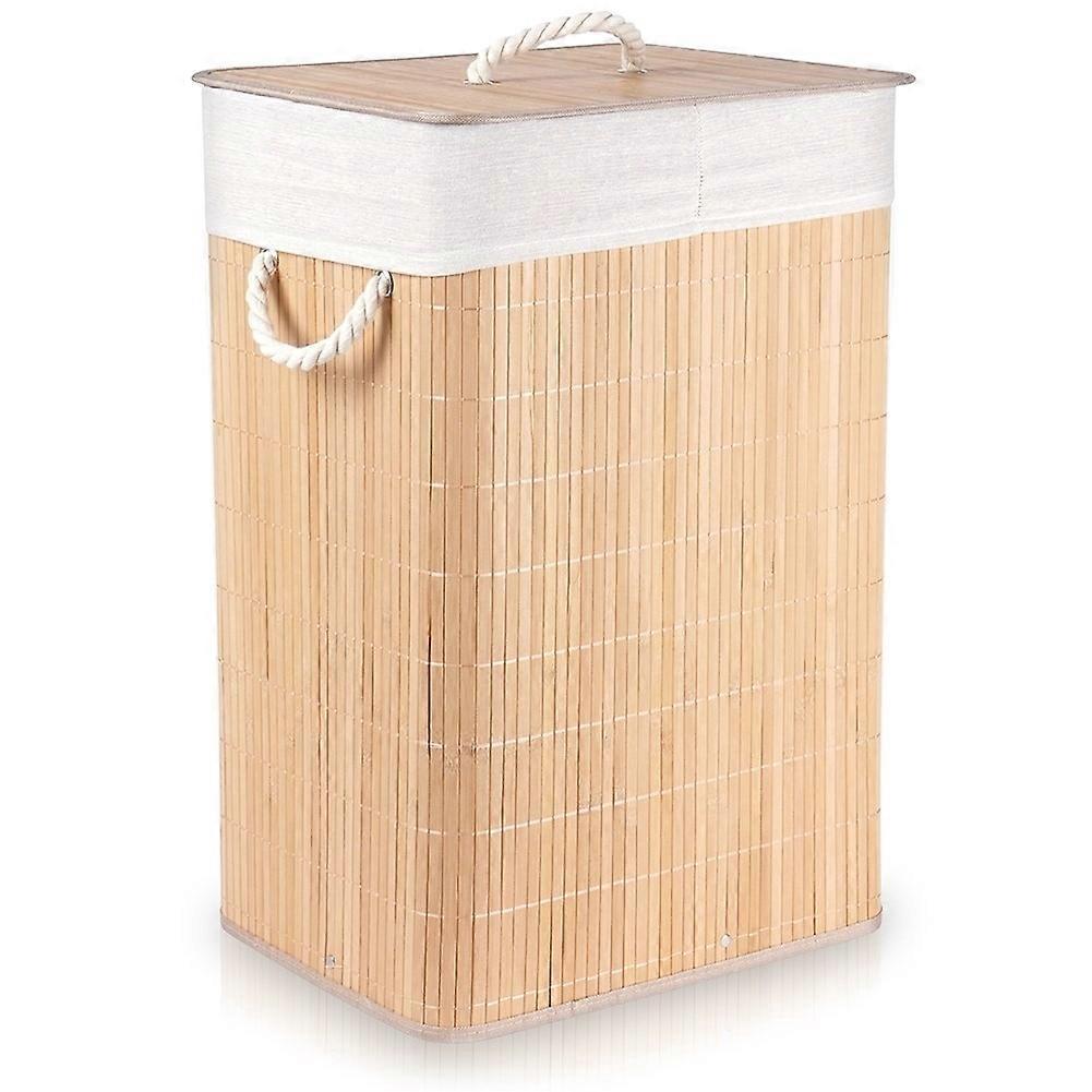 Foldable Laundry Basket with Two Compartments in Bamboo