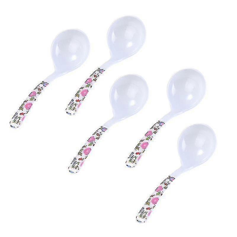 5 Pcs Large Soup Spoon Imitation Ceramic Plastic Long Handle Soup Scoop Kitchen Ladles (random Pattern)