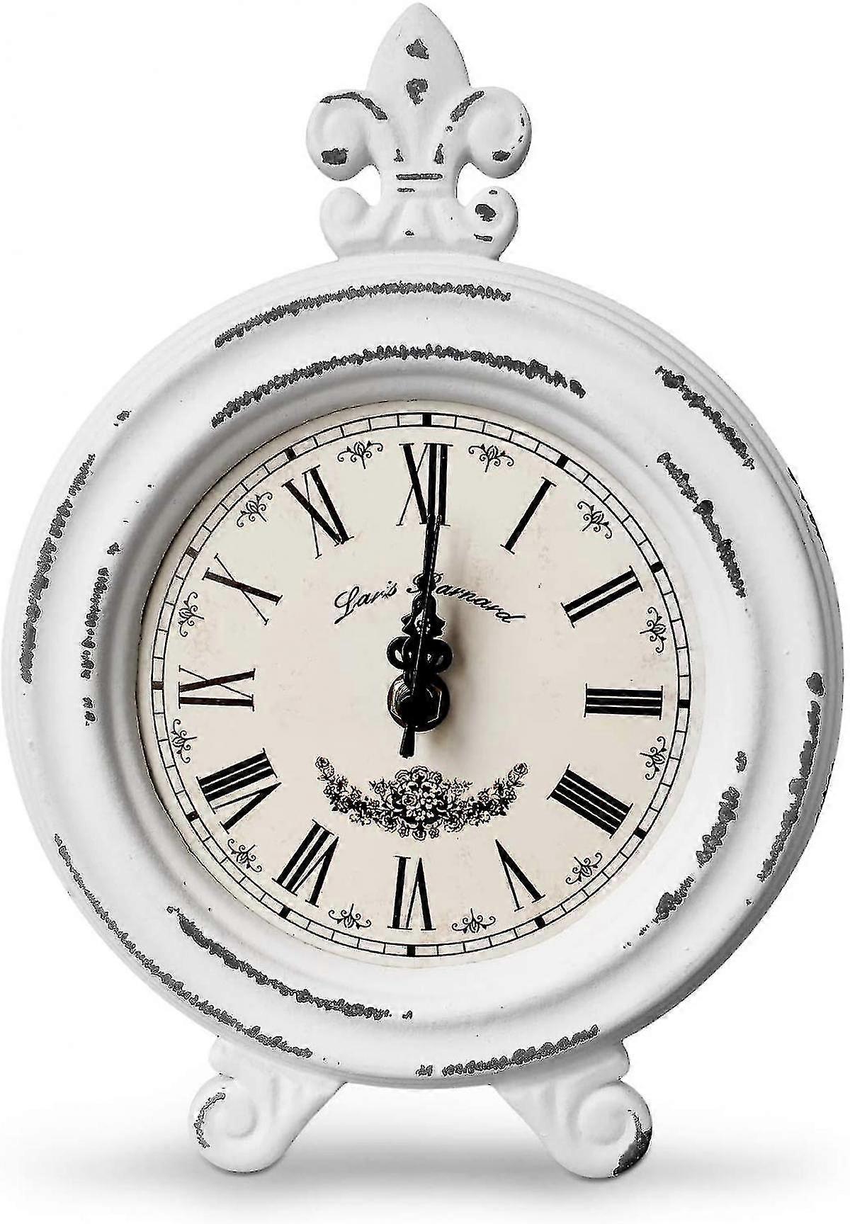 Vintage Desk Clock | Table Clock On Stand | Rustic Mantel Clocks For Living Room Decor (white)