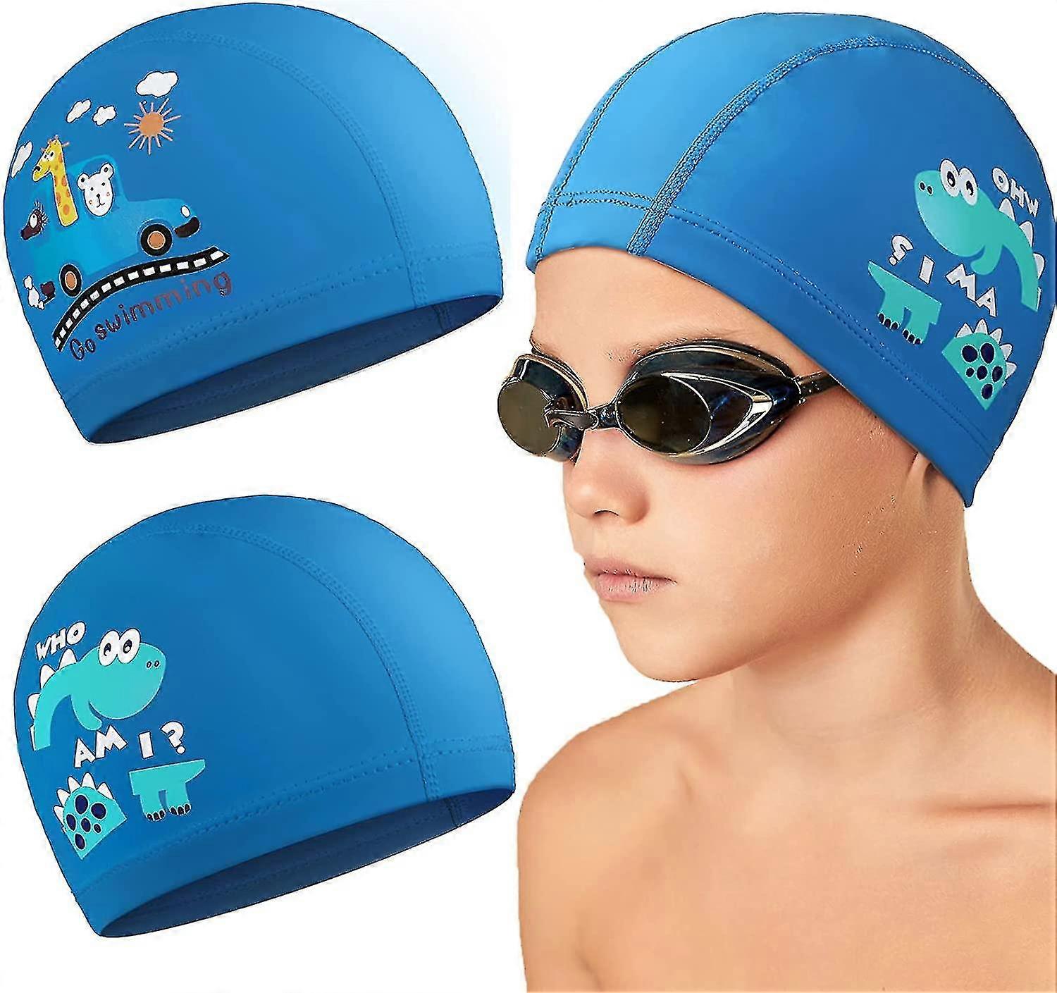 3-Pack Kids Swim Caps For Boys And Girls - Silicone Pool Swimming Hat