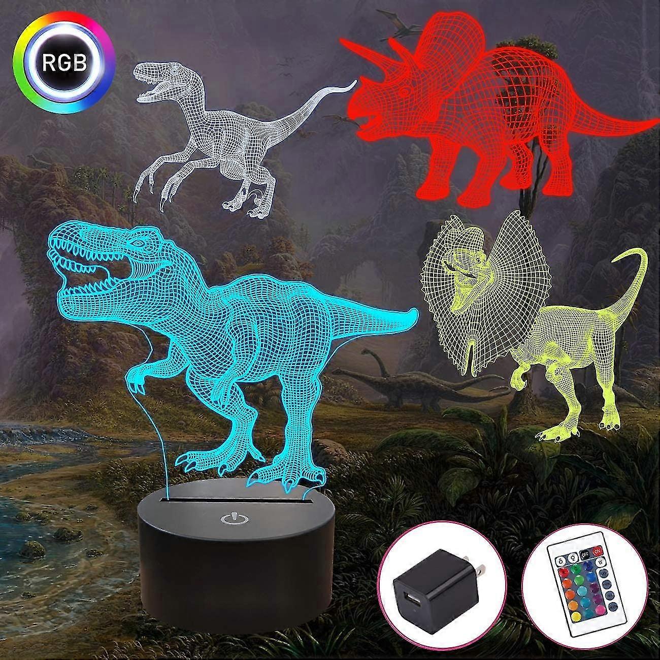 Dinosaur Bedside Lamp Kids 3d 4 Patterns 16 Colors Variable Dimming Gift