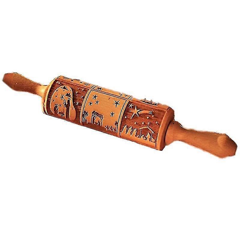 Nativity Pattern Xmas Christmas Wooden Embossing Rolling Pin