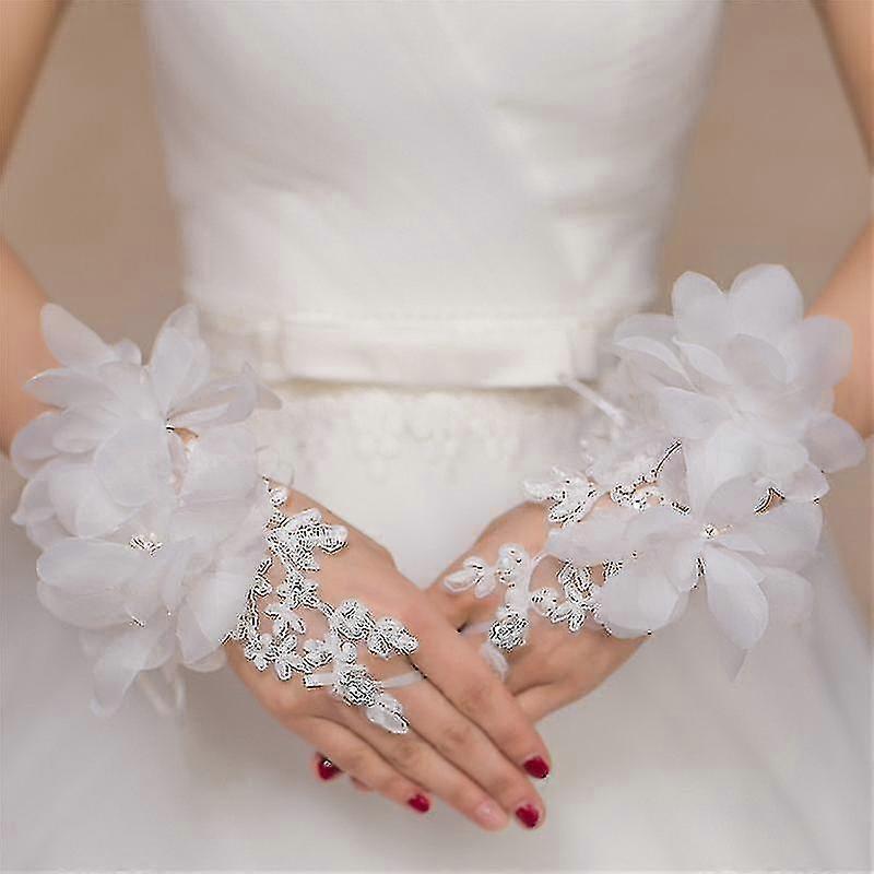 Fashion Fingerless Bridal Gloves Lace Beaded Cropped Design Gloves