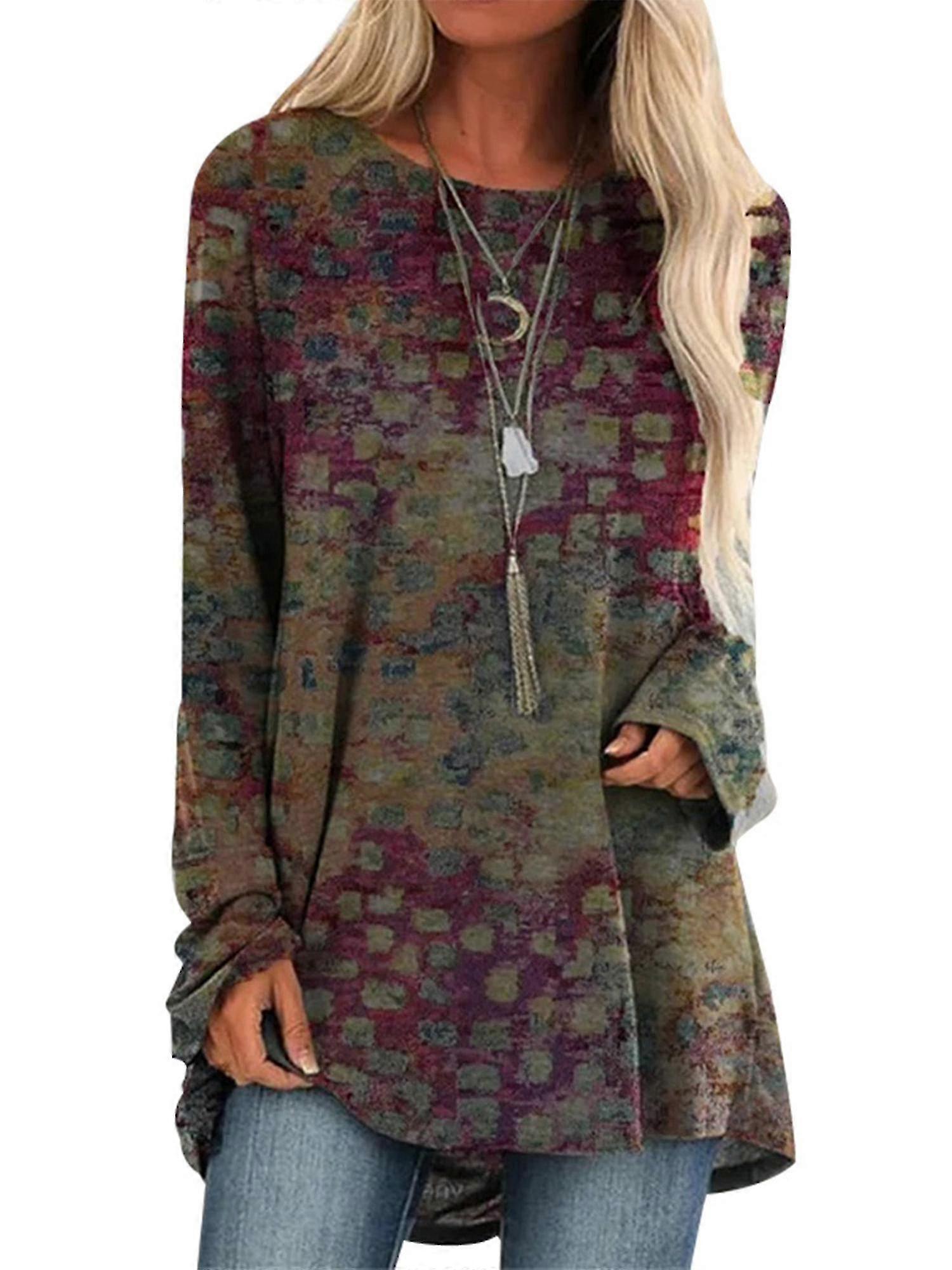 Donna Stampata Girocollo Camicia Manica Lunga Pullover Casual Top