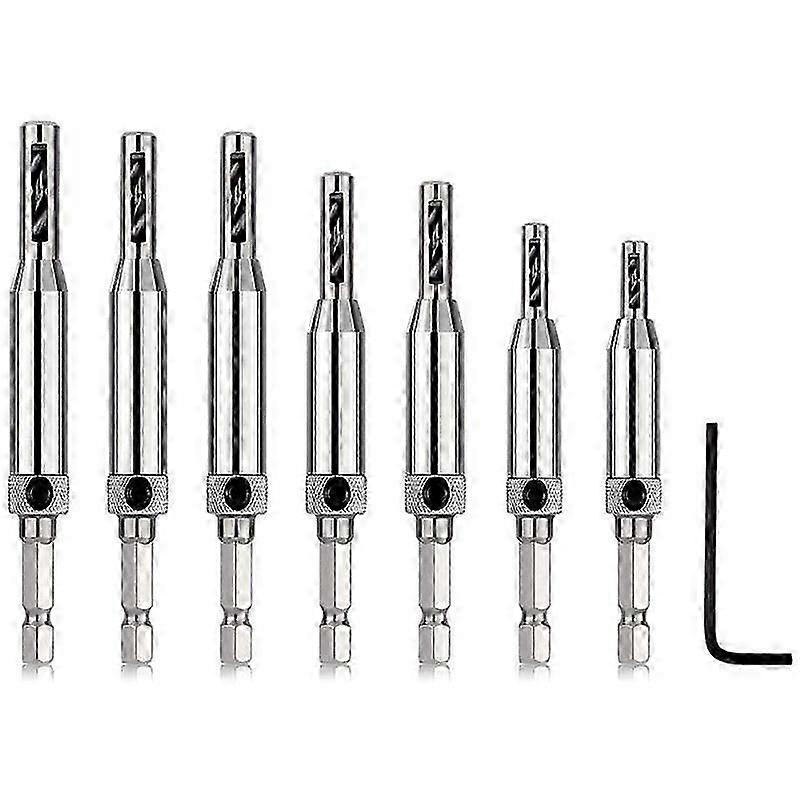 Automatic Center Drill Bit With Hex Wrench 8 Pieces, Hinge Set Tool Hole Alignment Drill Bit