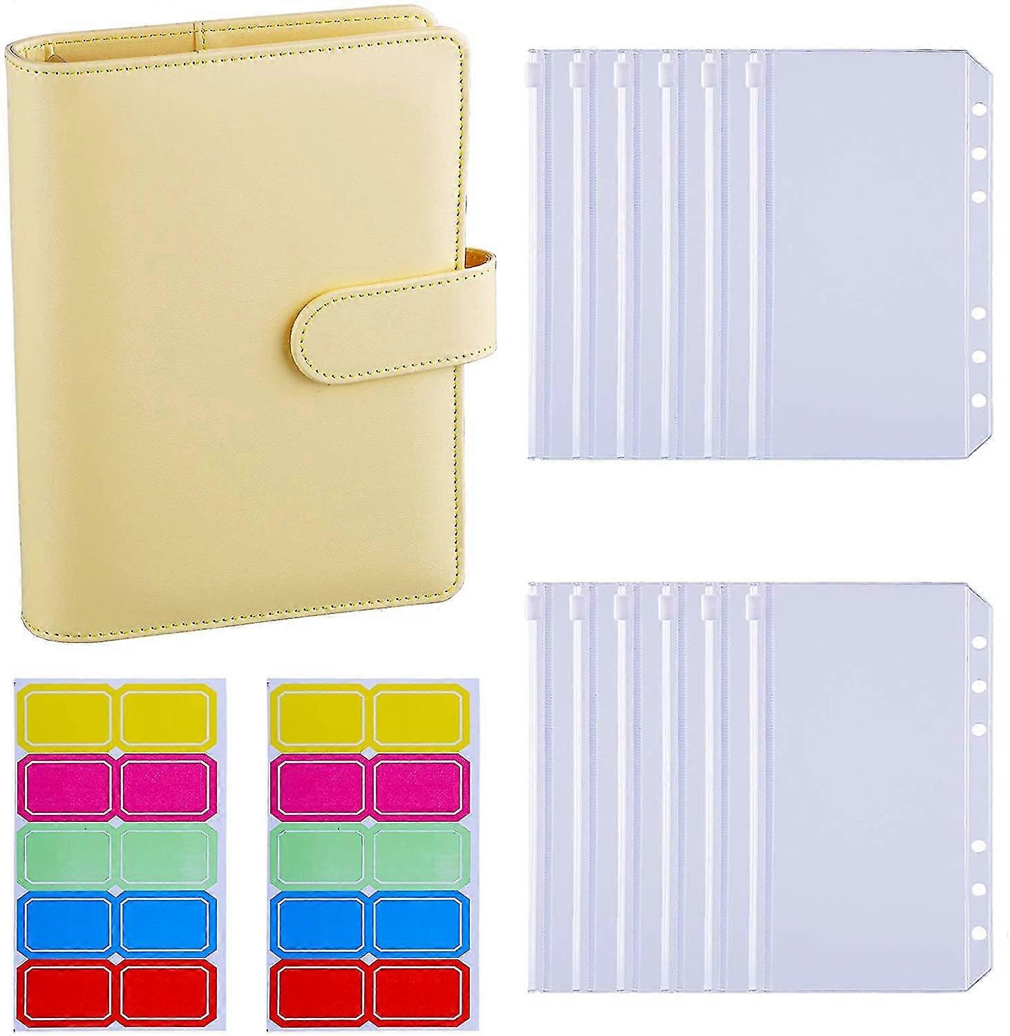12pcs A6 perm lommer løs blad vesker 6 ring bindemiddel kontant budsjett konvolutter system, A6 pu lær bindemiddel sett