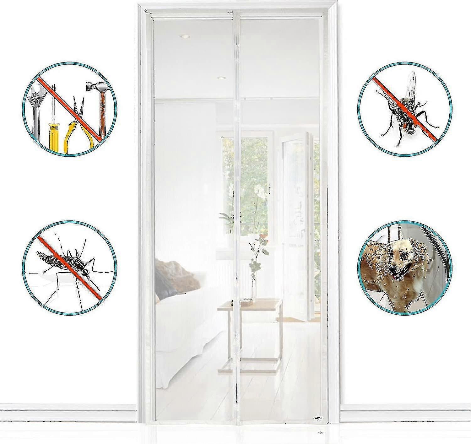 Magnetic Fly Screen Door 80*210 Cm, Magnetic Curtains Can Be Easily Attached And Assembled Without D  F4