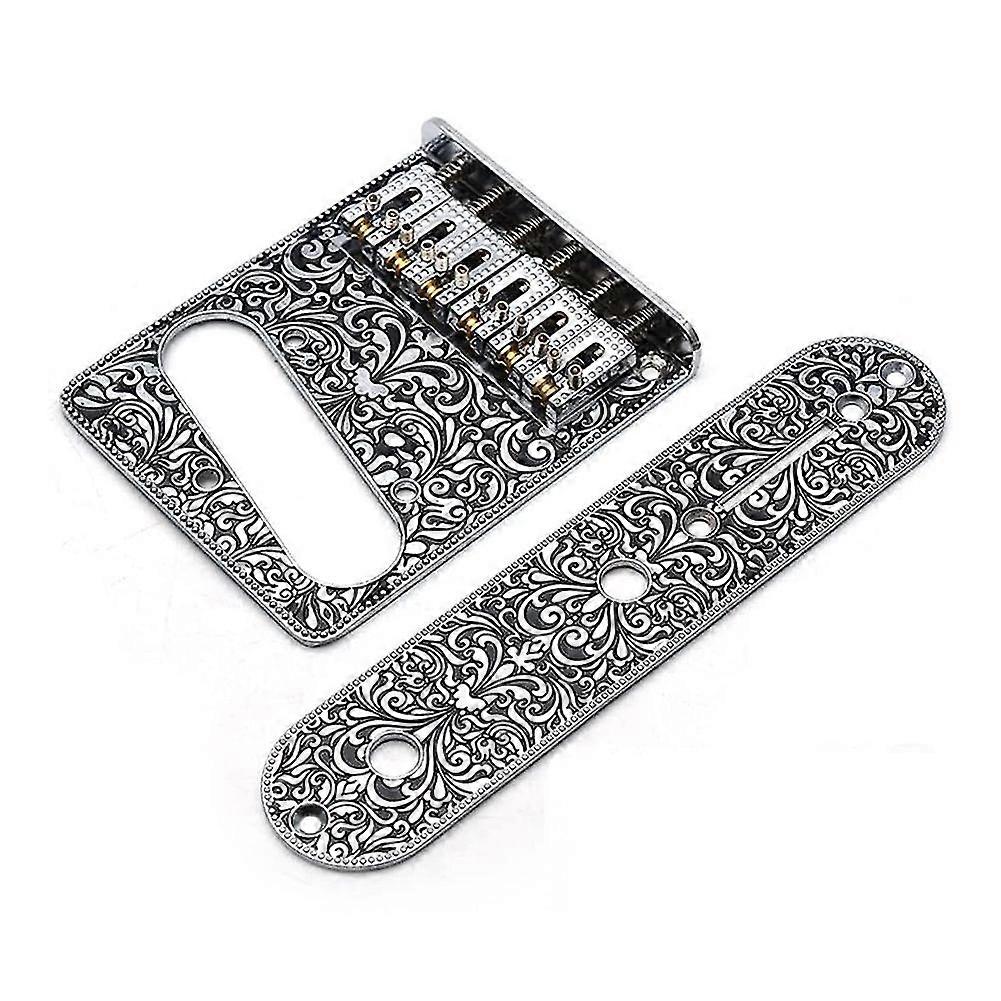 6 String Roller Saddle Bridge Plate 3 Way Switch Control Plate For Tele Style Electric Guitar,silve