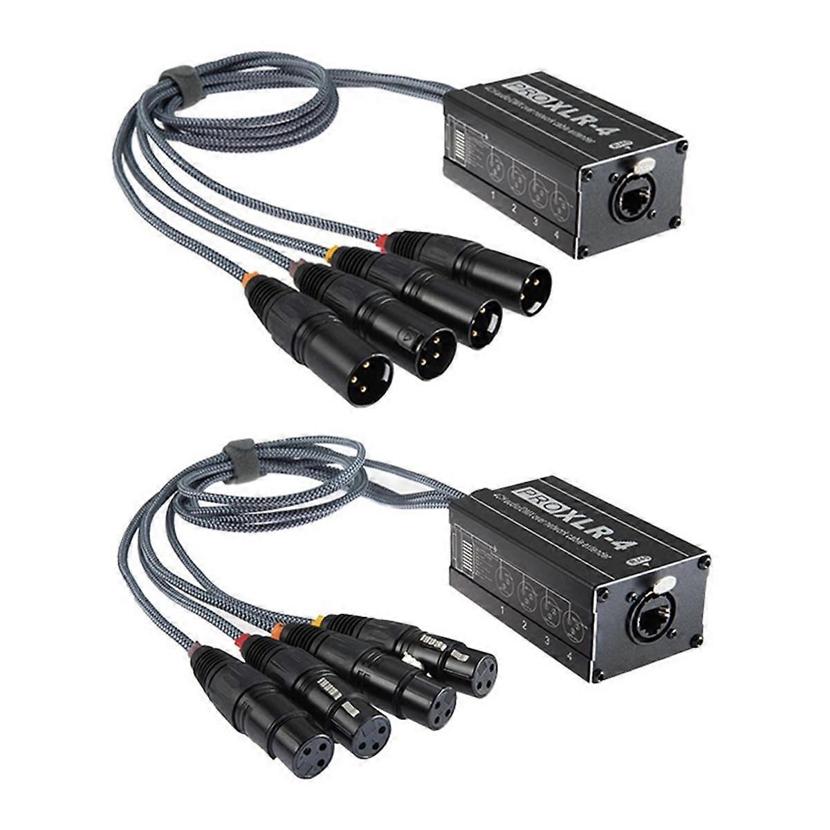1 Paar XLR-Stecker/Buchse 4-Kanal-Snake 3Pin XLR/DMX zu Ethercon RJ45 Cat5/Cat6 Ethernet-Extender für Live-Bühne, Schwarz