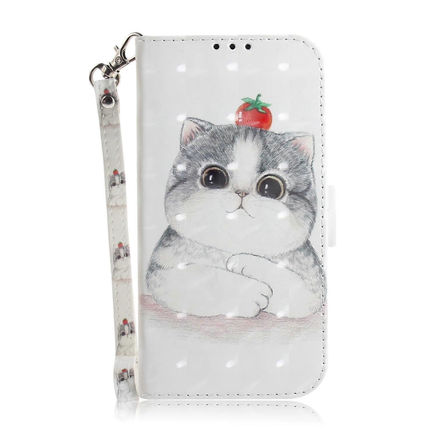 3D Colored Horizontal Flip Leather Phone Case For iPhone 14(Cute Cat)