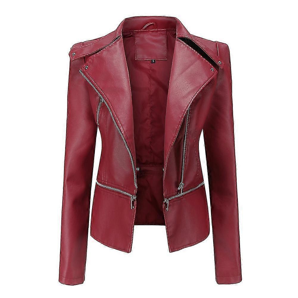 VAWAN Womens Casual Detachable Patchable Zip Slim Leather Jacket