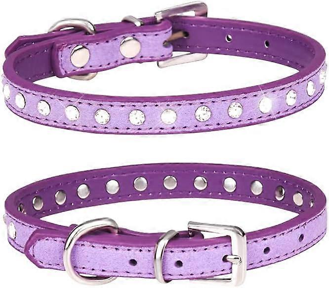 Elegant Sparkling Suede Collar with 1 Row of Rhinestones for Small Pet Cat Dog Puppy (S, Purple)