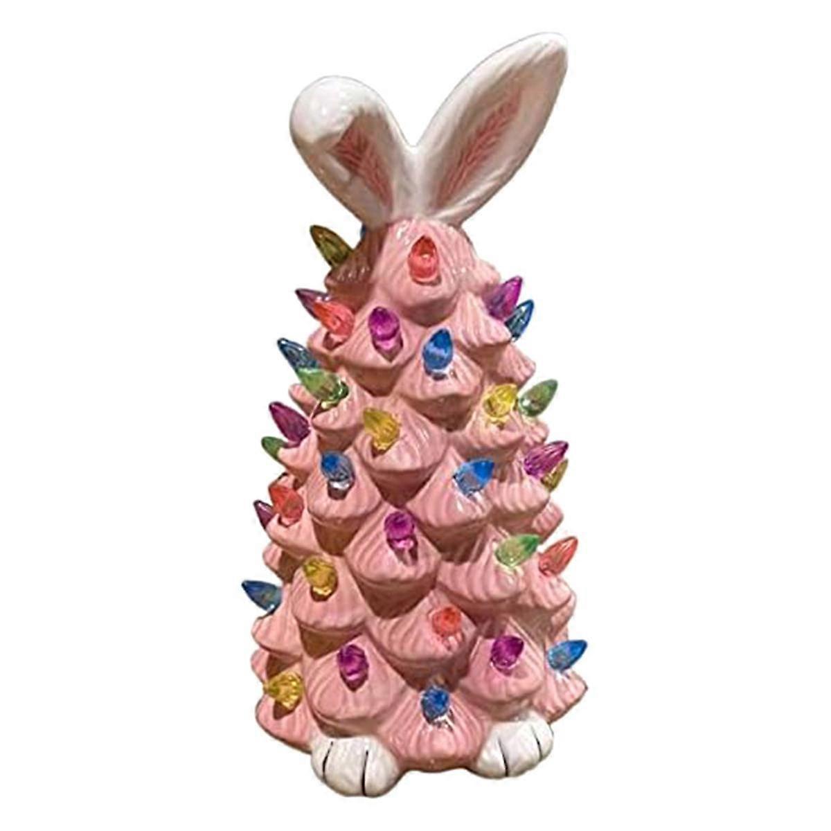 Easter Rabbit Ornaments, Pink Resin Rabbit Tree Figurines , Rabbit Crafts Resin Ornaments, Easter Party Decoration Resin