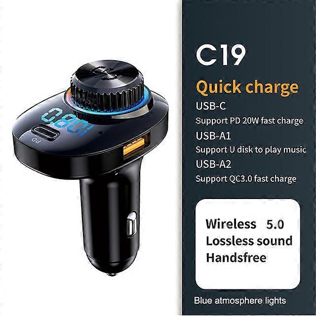 USB 22.5W Super Quick Charge Bluetooth Car Wireless Handsfree Radio Adapter FM Transmitter With Type-C Charger Fm Modulator