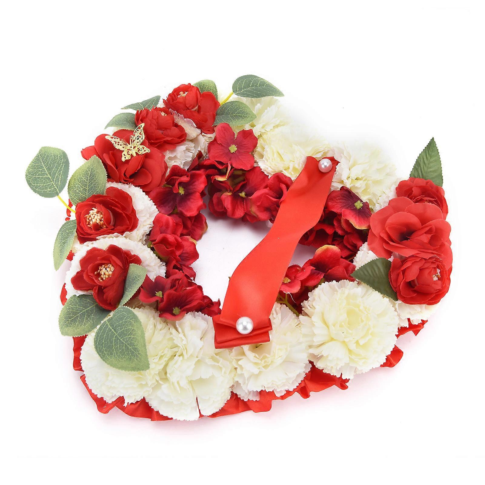 Artificial Silk Heart Wreaths for Wedding and Party Decor Red