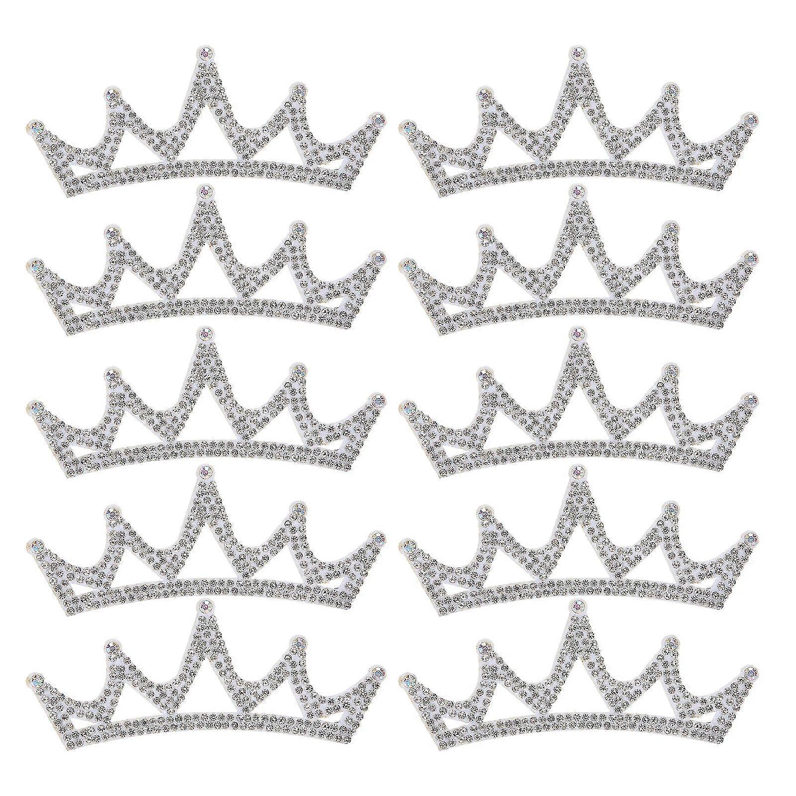 White Triangular Crown Rhinestone Applique Patches - 10PCS, 10x3.7cm