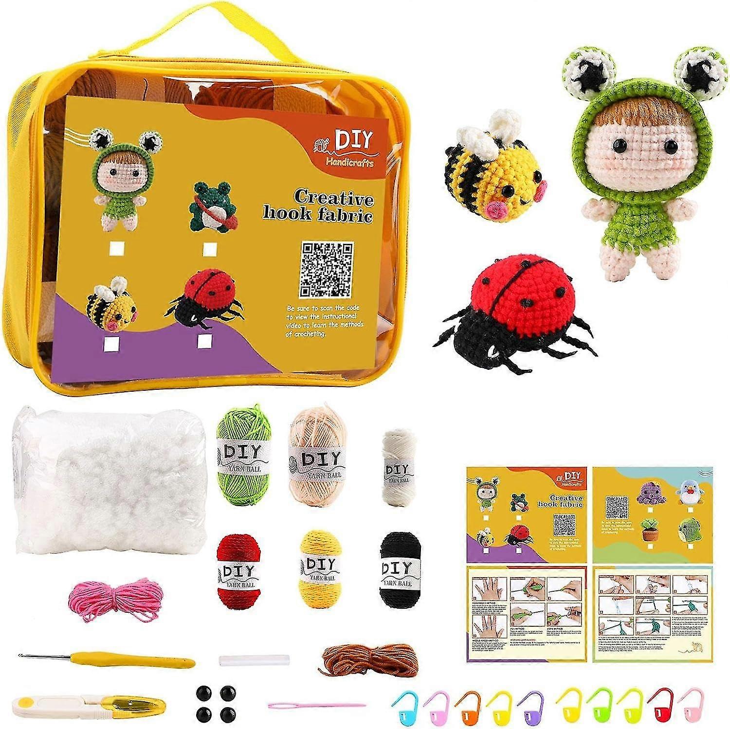 Crochet Kit for Beginners | Portable Yarn Knitting Set with Crochet Needle and Weaving Tool