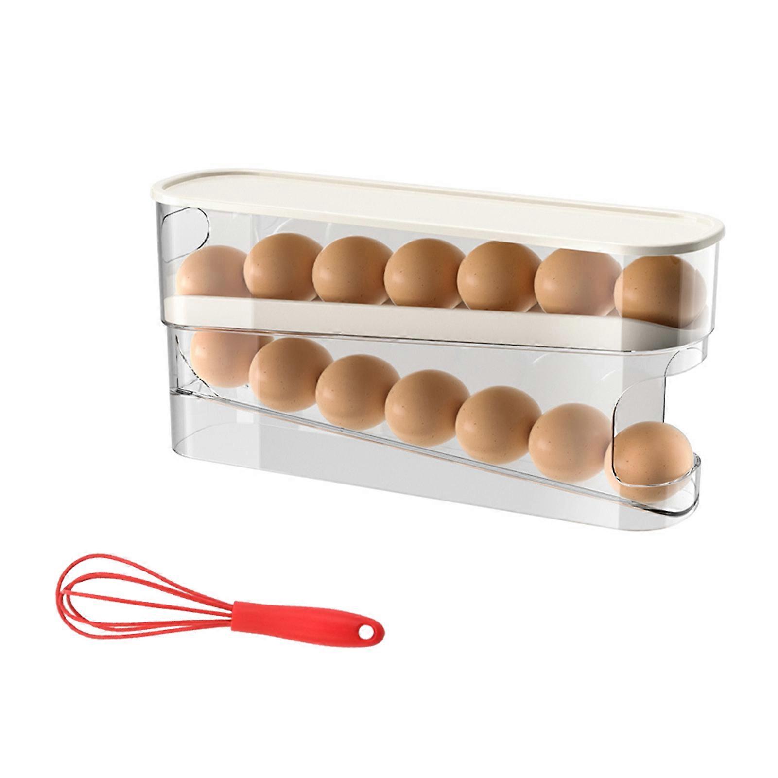 Slide-Type Egg Storage Box with Silicone Eggs Beater Labor-Saving Sturdy Egg Whisk for Cooking Baking