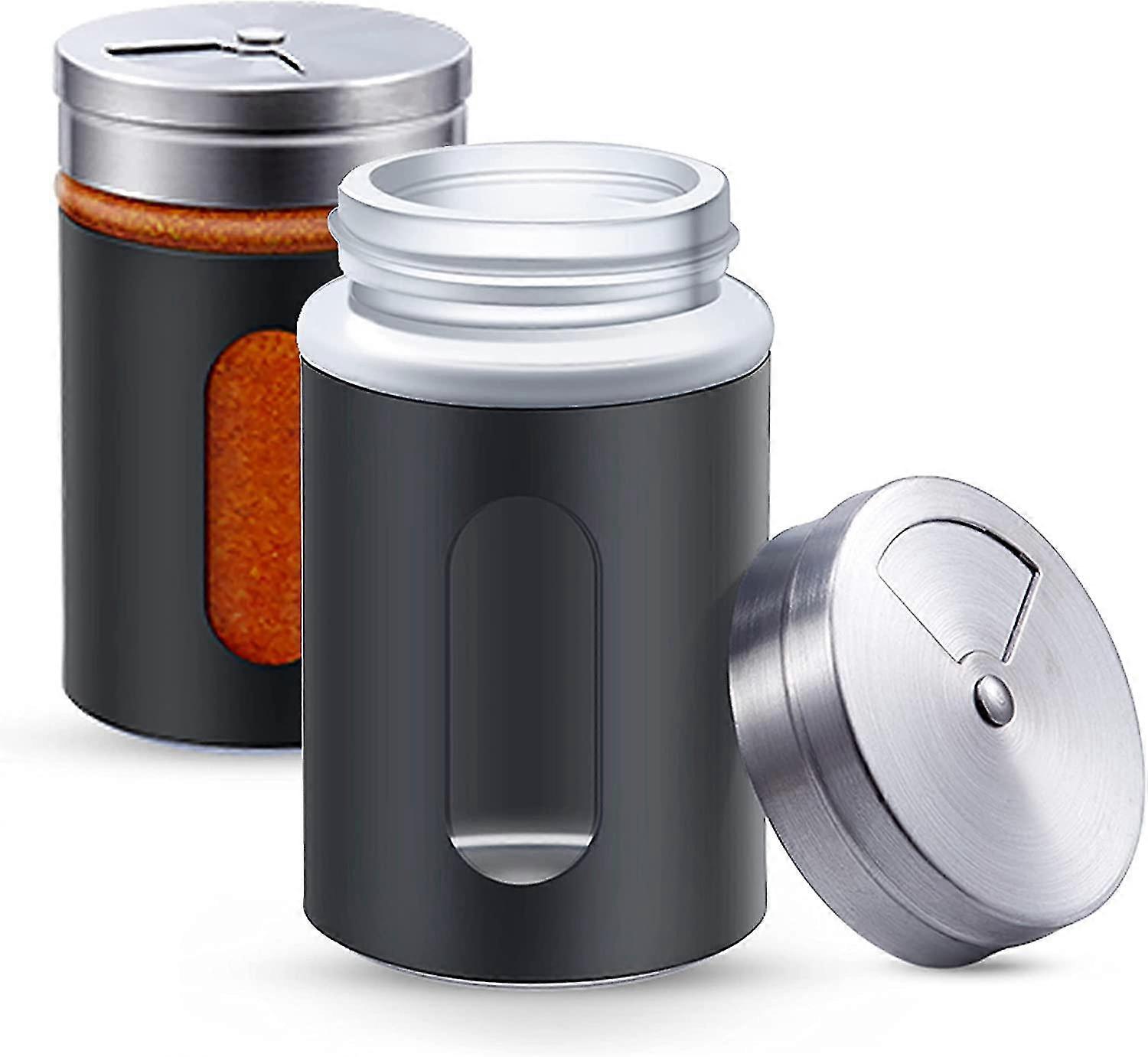 Ensemble Noir De 2 Pots D’Épices En Acier Inoxydable 80ml - Avec Vue Pot Et 3 Modes D’Saupoudrement