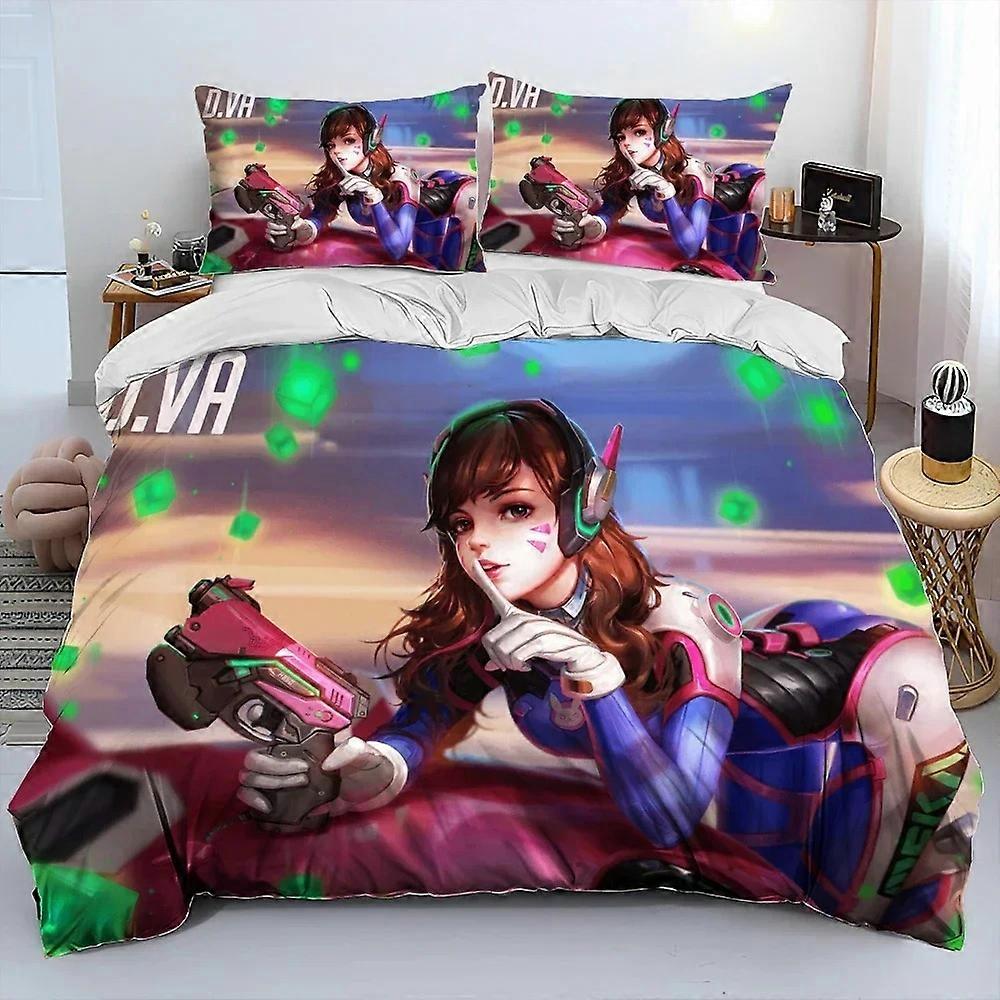 o1917 ملاءات السرير OW Overwatch Game DVA مجموعة الفراش غطاء لحاف غطاء سرير غطاء لحاف غطاء وسادة حجم المعزي للأولاد الكبار ملاءات السرير fVV1917