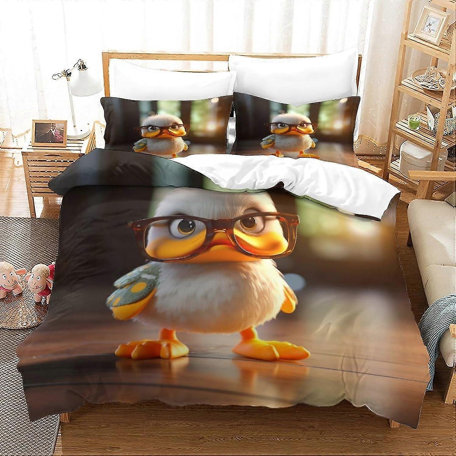 o3627 Prześcieradła Kolekcja Little Yellow Duck Zestawy pościeli Wzorzyste Miękkie, zapobiegające blaknięciu, Oddychające, drukowanie 3D, Śliczny zestaw poszewek na kołdrę Modny design,