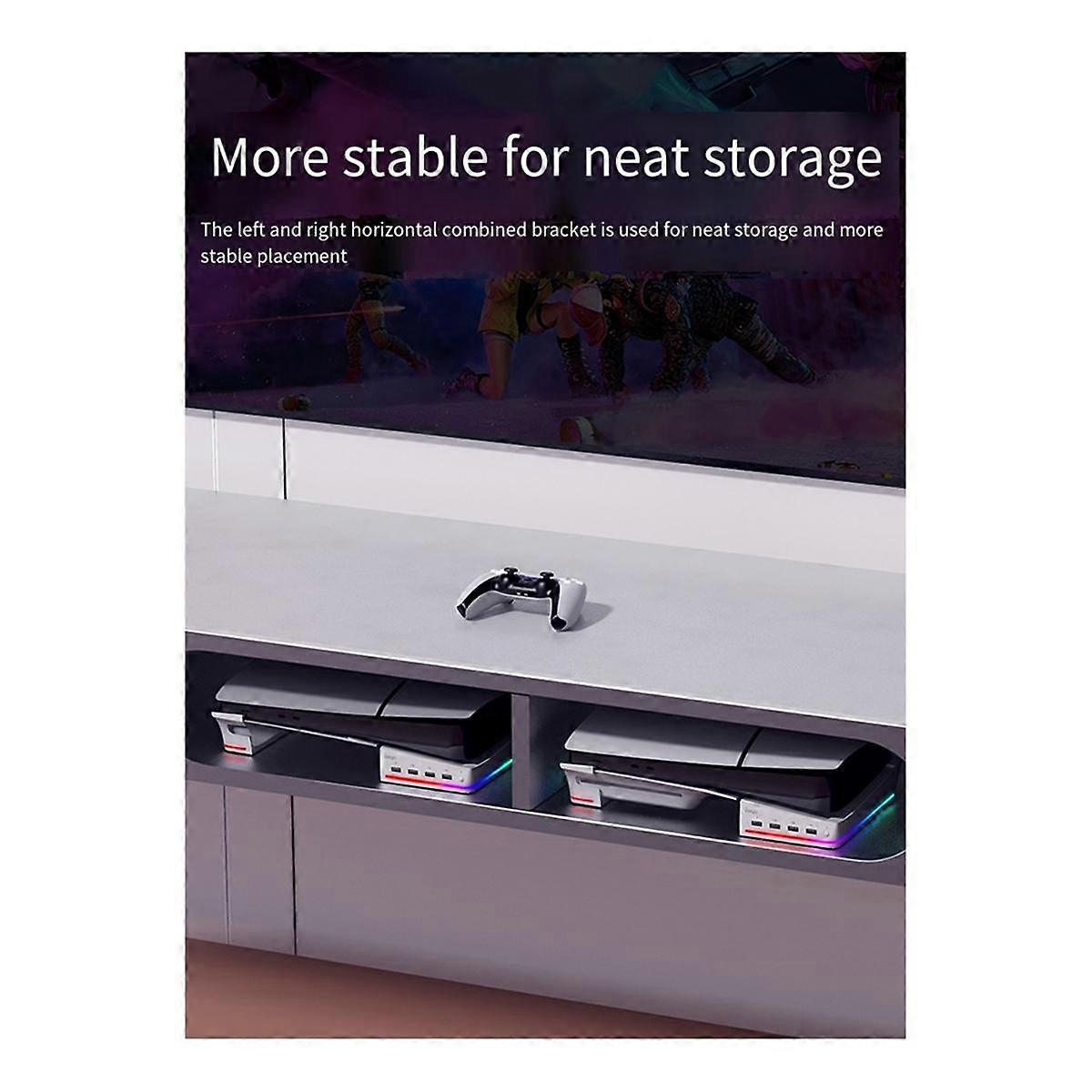 for SLIM Console Horizontal Storage Stand Portable with 4 USB Ports RGB Colorful Lights Flat Stand,White