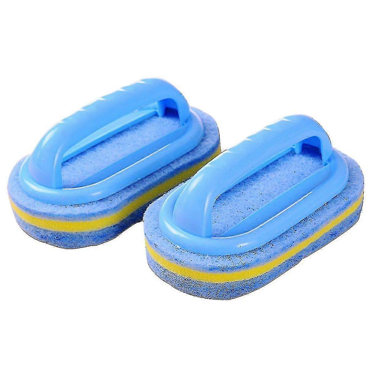 2 P2 Pack Handles Sponge Brush Bathtub Ceramic Tile Cleaner Brush Sponge Eraser Kitchen Tool,buleack