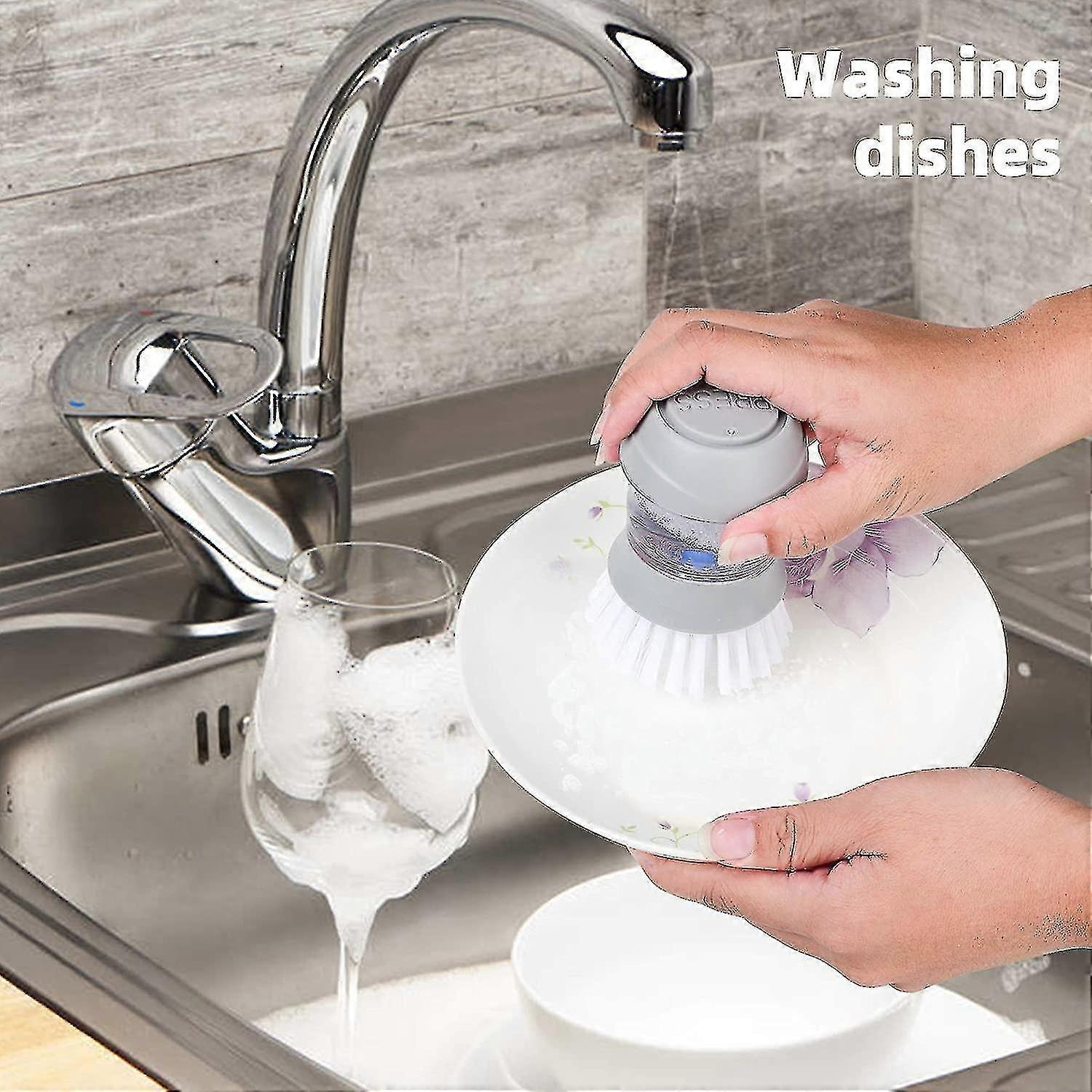 Soap Dispensing Palm Brush, Gray White
