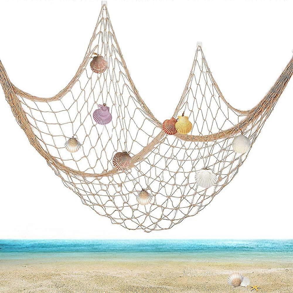 Fishing Net Wall Decor, Nautical Ornaments Decorative Fishing Net with Shells for Photo Hanging Display Ocean Party Beach Background Wall Hanging Deco