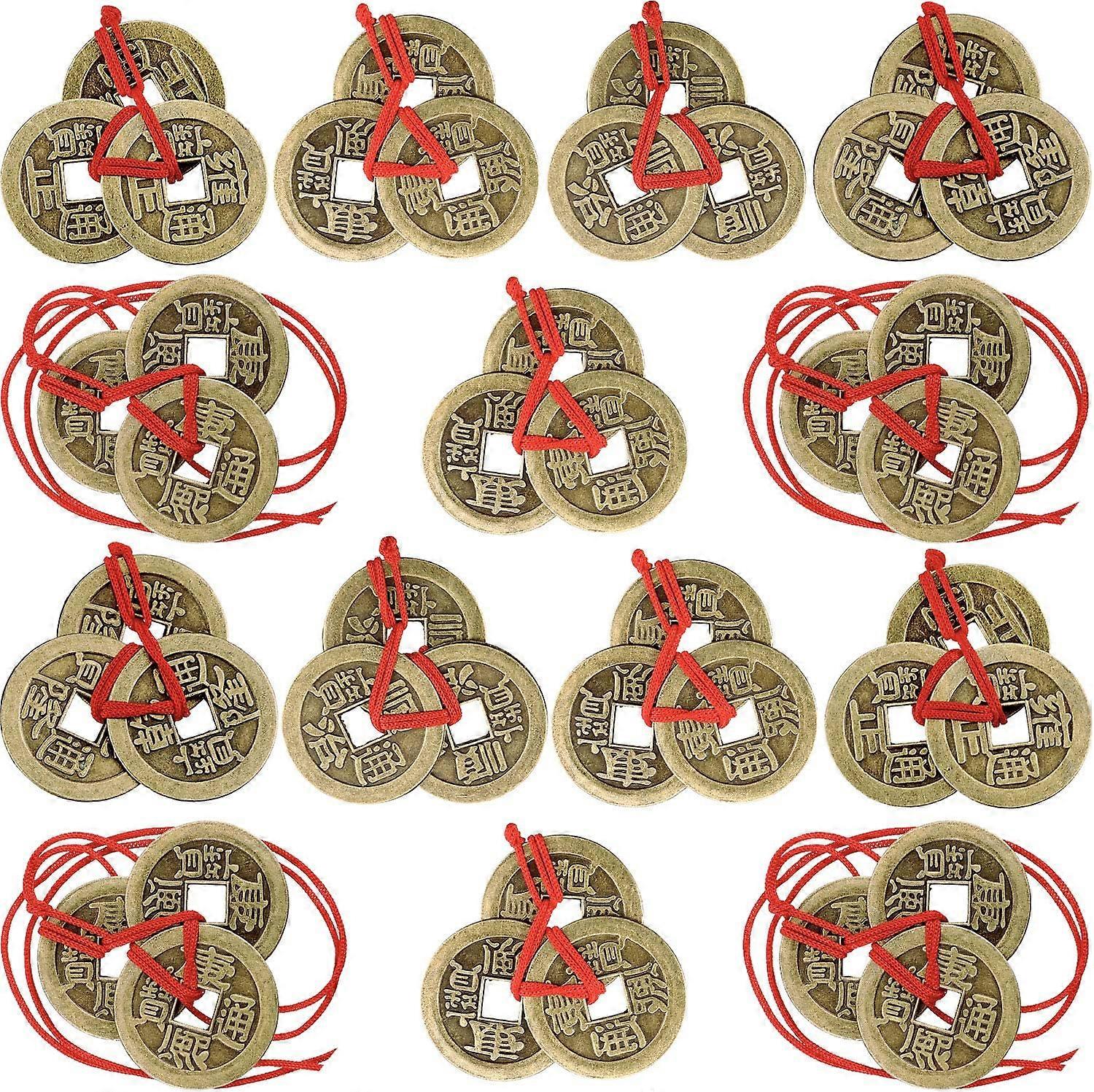 Chinese Fortune Coins Feng Shui Coins I-Ching Coins Traditional Coins with Red String for Wealth and Success, 5 Styles (30)