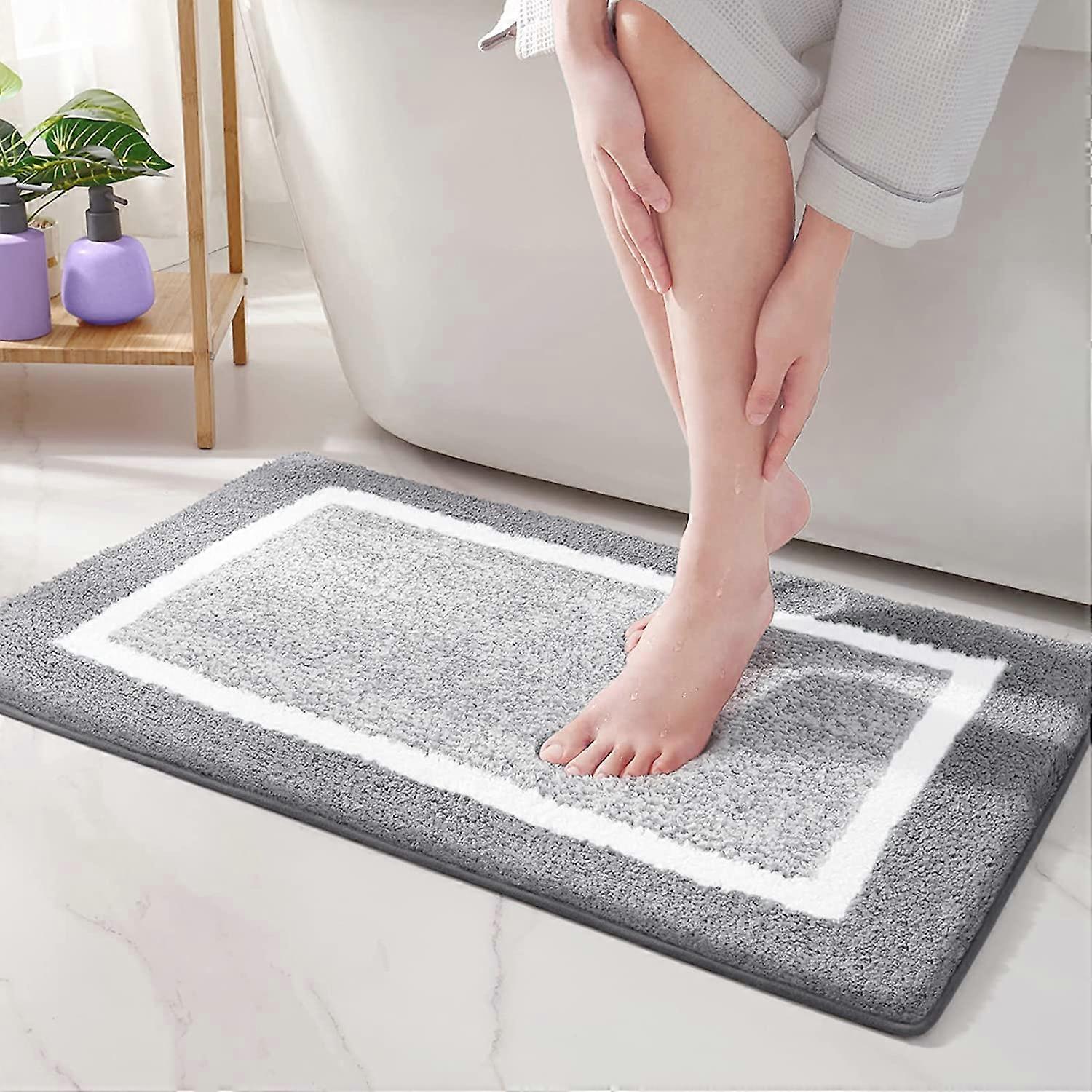 Color&Geometry 45x65cm Non-Slip Bath Mat, Machine Washable Absorbent Shower Mat, Soft - Gray